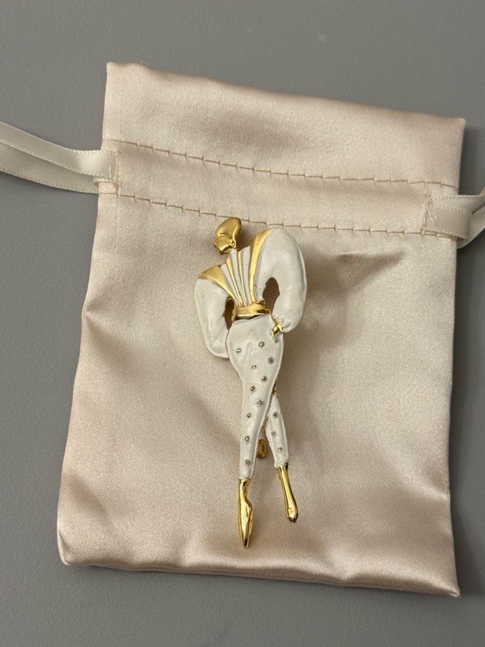 Gold and White Retro Dancer Brooch - Elegant Women’s Jewelry